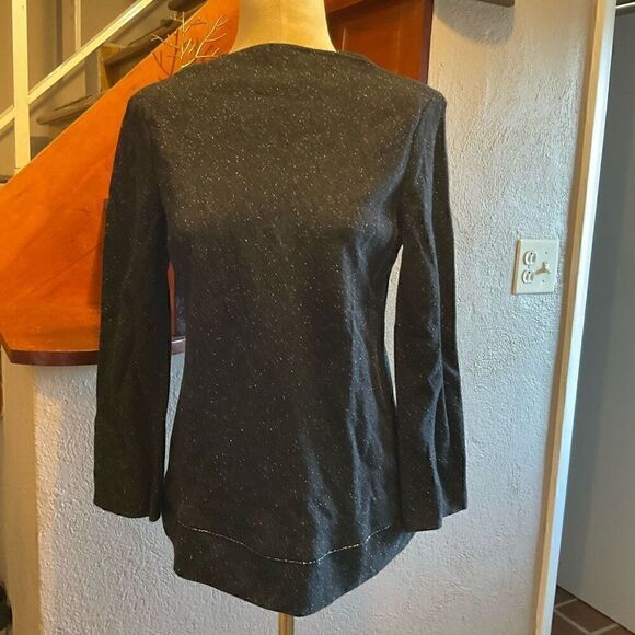 BCBGMaxAzria Womens Wool Blend Boat Neck Glitter Trim Long Sleeve Top Black Smal - Picture 8 of 11